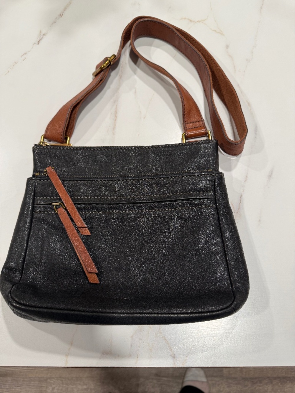Fossil Corey Crossbody bag black/brown leather Messenger purse